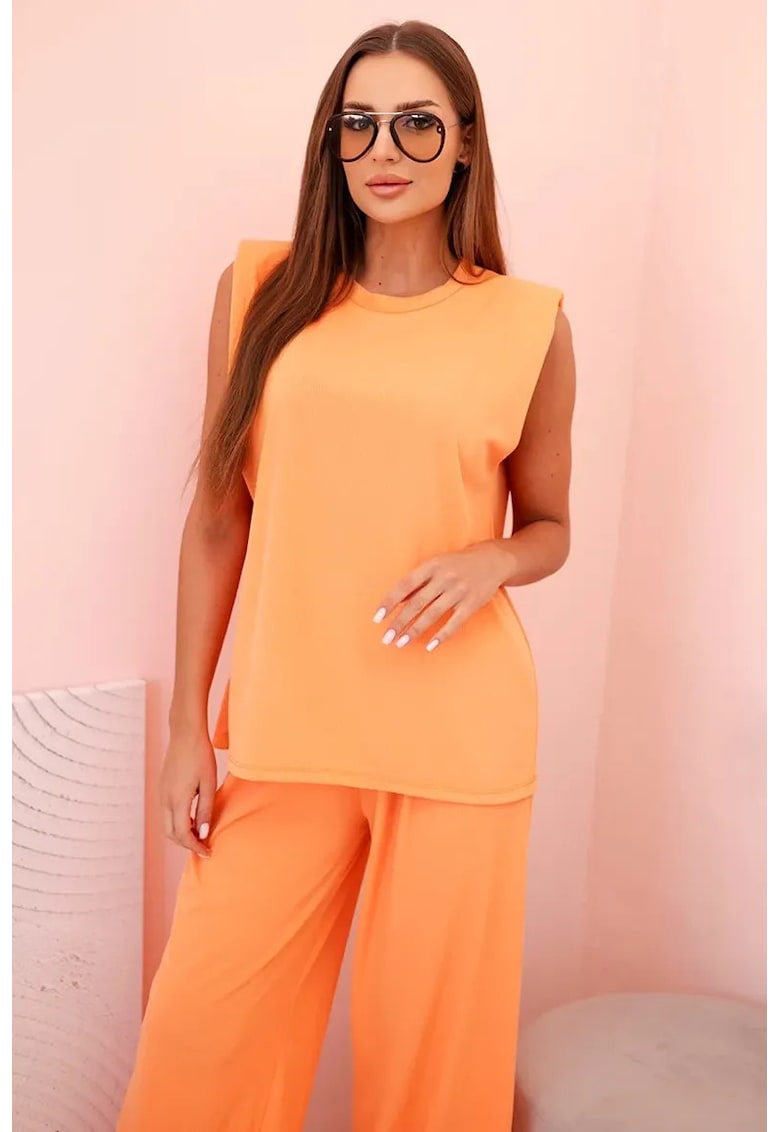 Set de bluza fara maneci si pantaloni cu croiala dreapta -