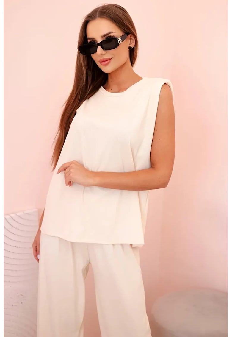 Set de bluza fara maneci si pantaloni cu croiala dreapta -