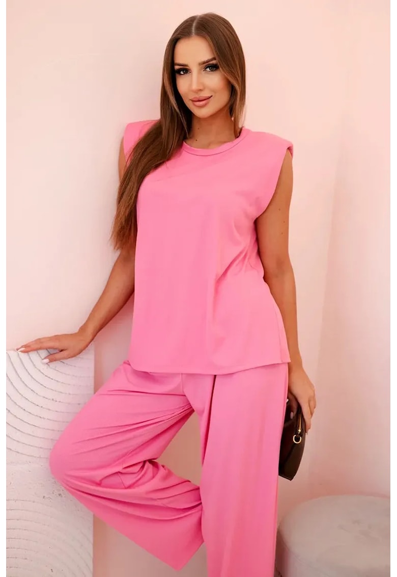 Set de bluza fara maneci si pantaloni cu croiala dreapta -