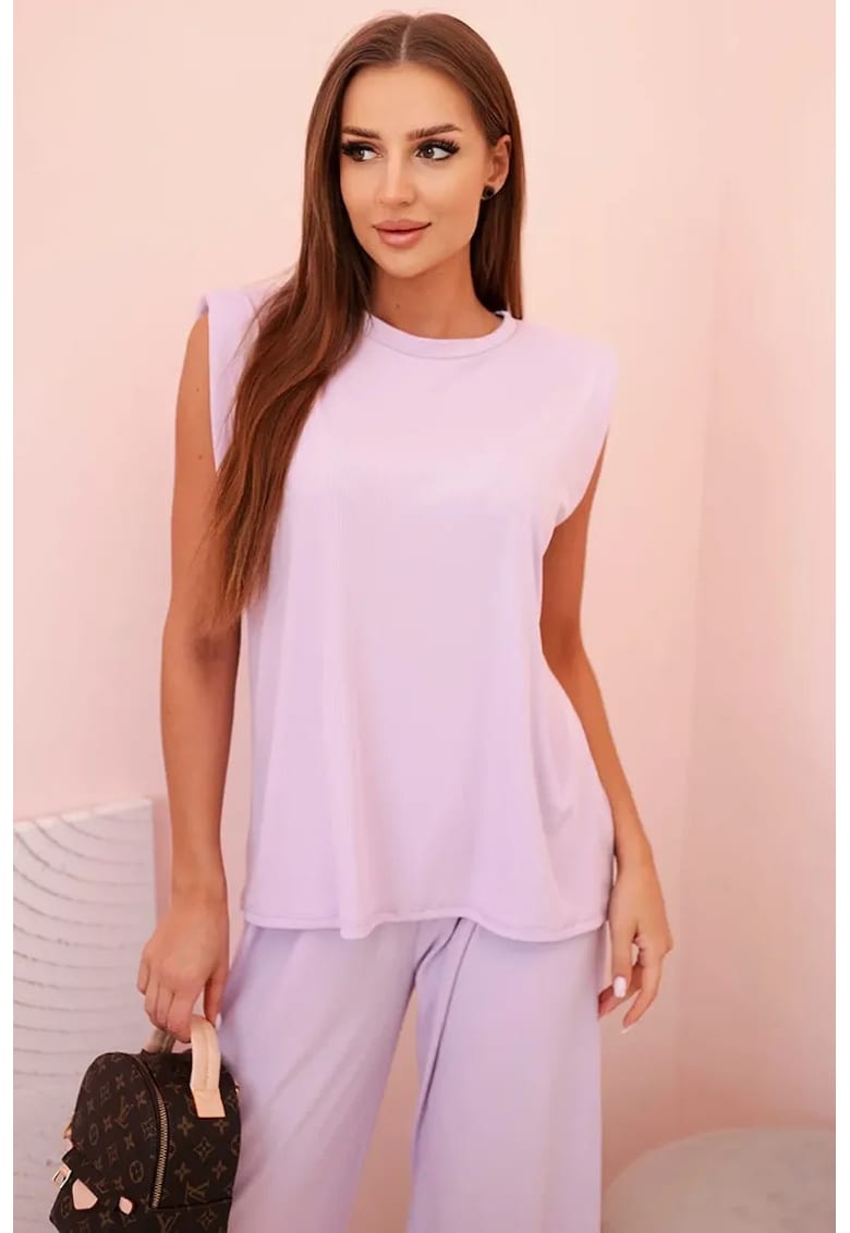 Set de bluza fara maneci si pantaloni cu croiala dreapta -