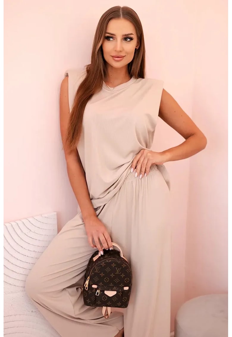 Set de bluza fara maneci si pantaloni cu croiala dreapta -