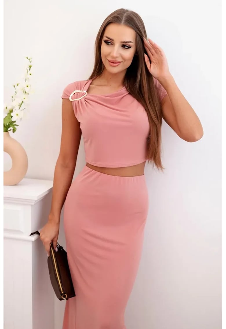 Set de top cu catarama decorativa si fusta -