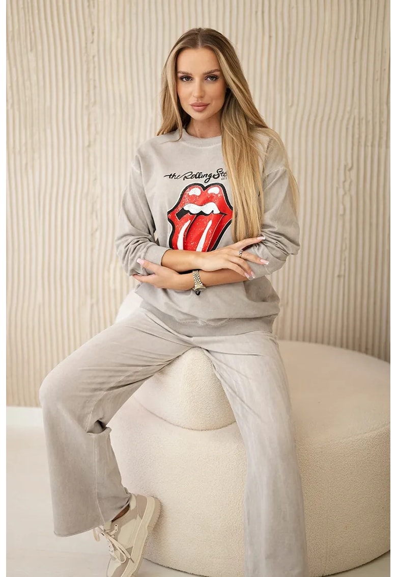 Set de bluza de trening cu imprimeu si pantaloni - Set de bluza de trening cu imprimeu si pantaloni -