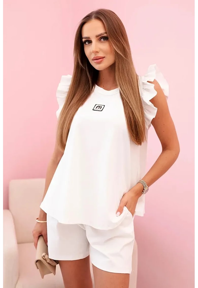 Set de bluza cu maneci scurte si volane si pantaloni scurti -