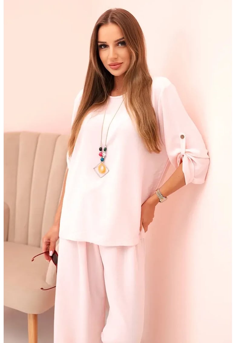 Set de bluza lejera cu colier si pantaloni -