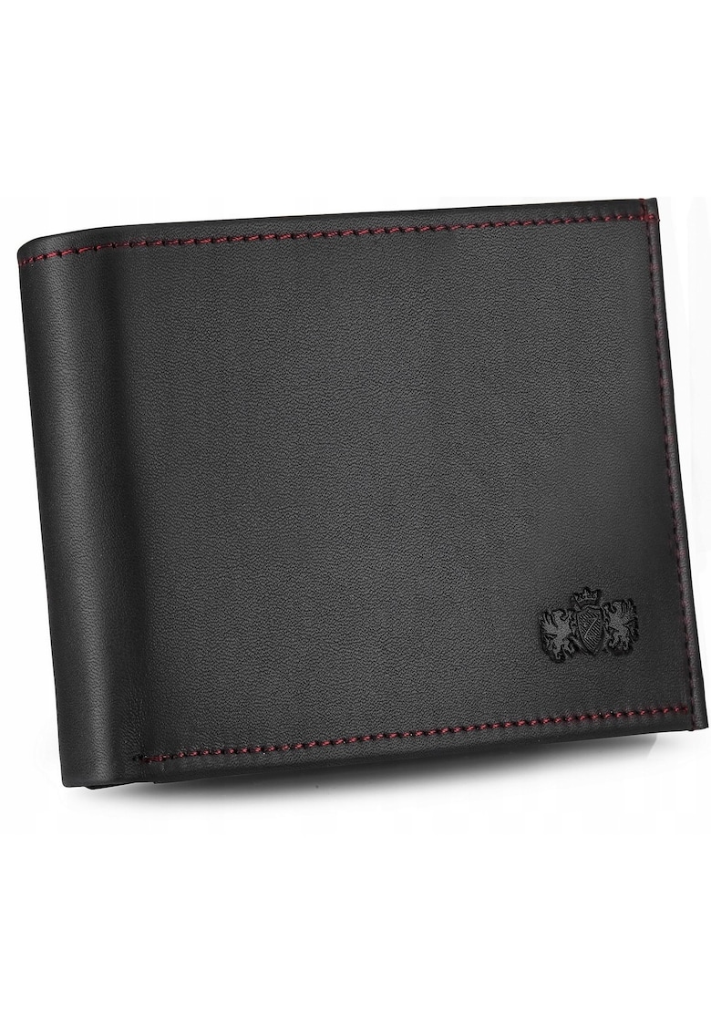 Portofel barbatesc  piele naturala - RFID - negru-rosu - 11.5x8.5x1.5cm