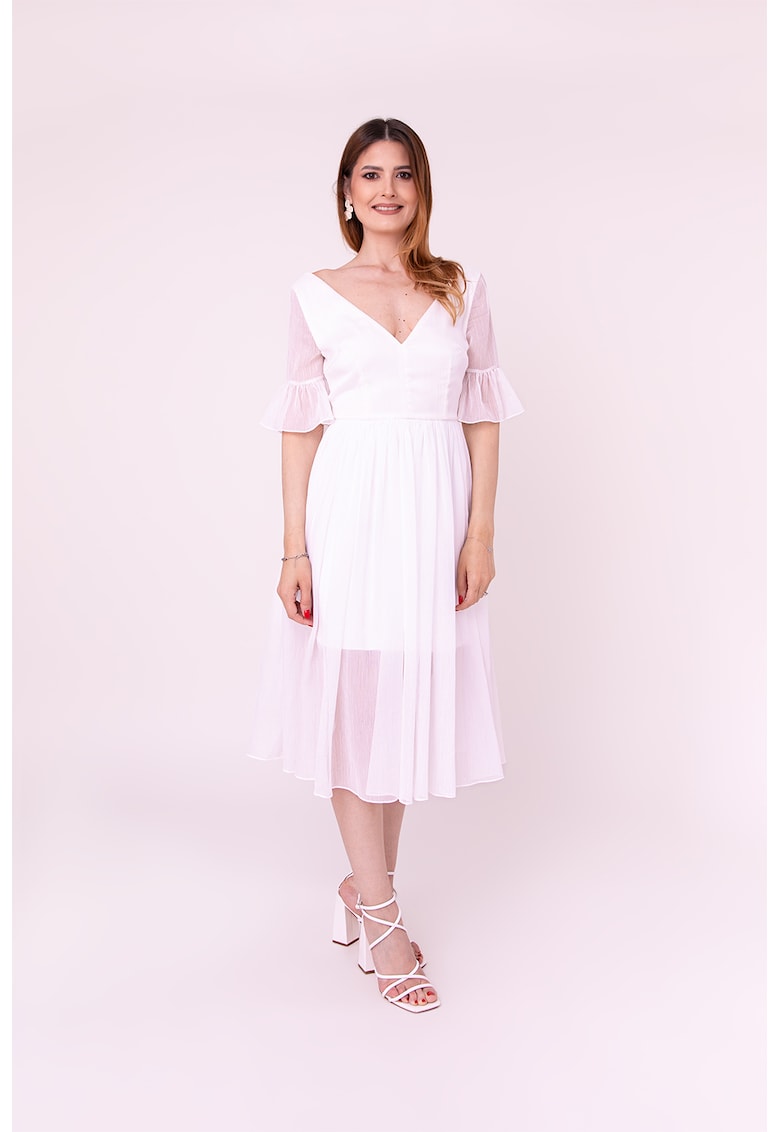 Rochie midi cu decolteu in V Promise - Alb