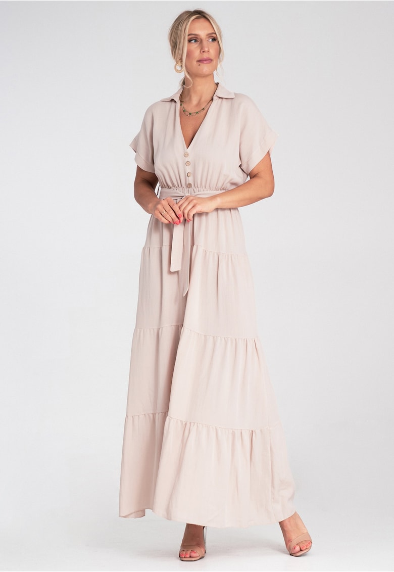 Rochie maxi bej - maneci scurte - casual -