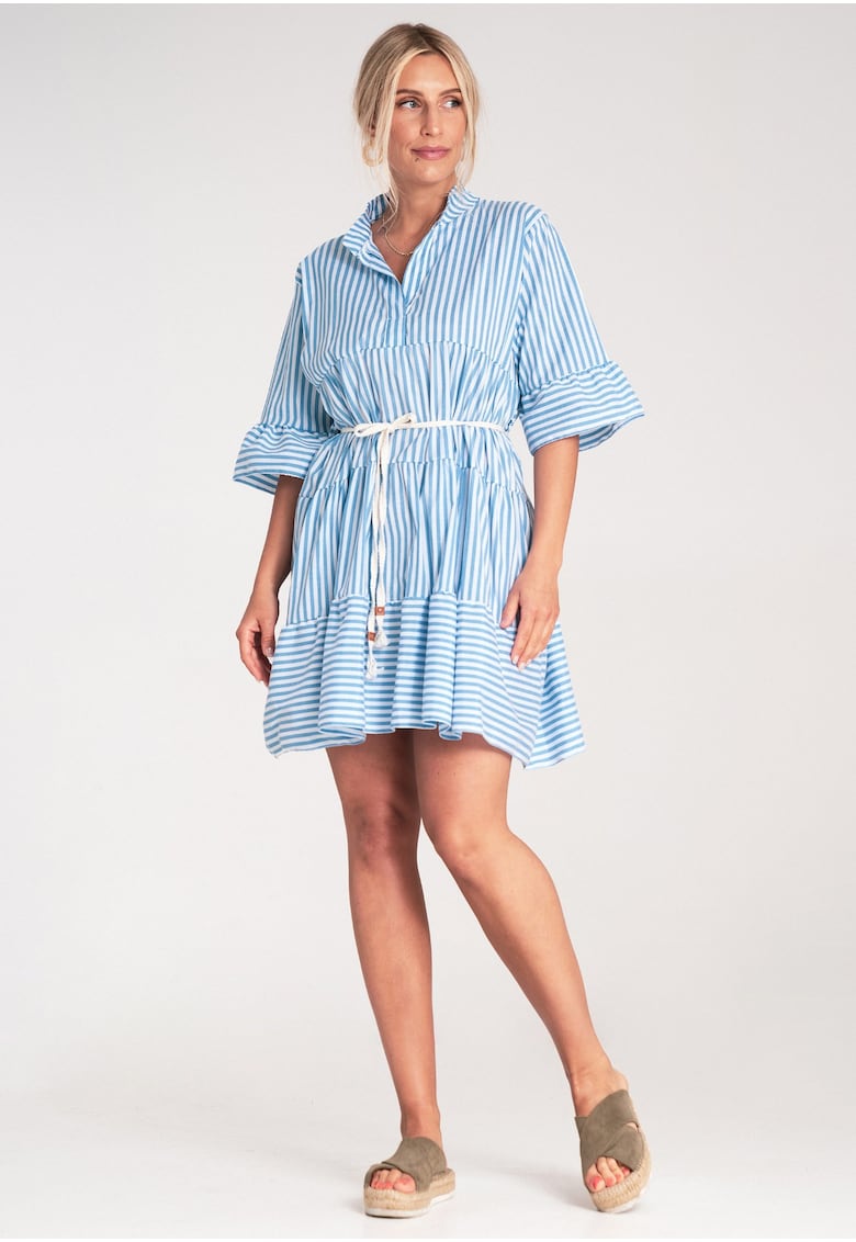 Rochie dungi - maneci largi - albastra - fabricata din material de calitate -