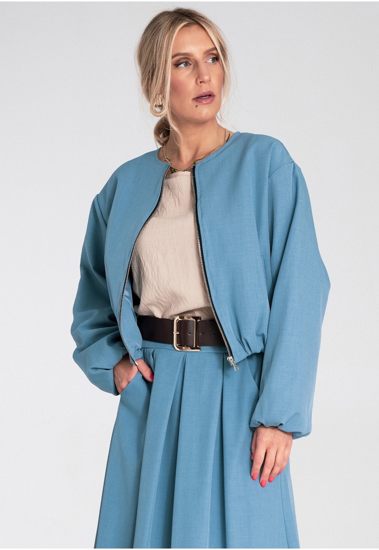 Jacheta bomber albastra - croiala lejera - material textil - pentru femei -