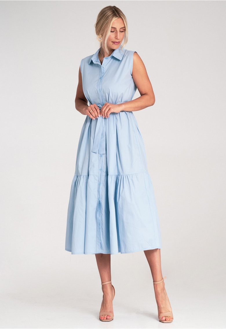 Rochie eleganta - midi - bumbac - fara maneci - cu curea -
