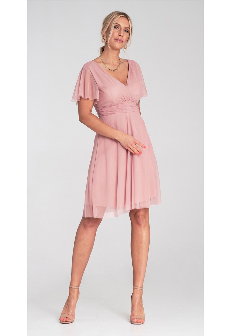 Rochie de petrecere - M1206 - roz - din plasa -