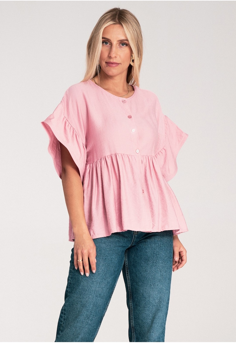 Bluza dama - roz - croiala lejera - bumbac - cu volane -