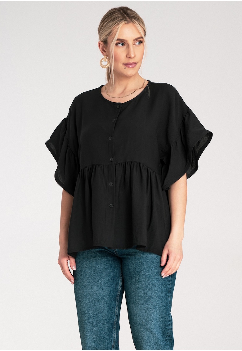 Bluza dama - camasa - volane - neagra - bumbac -