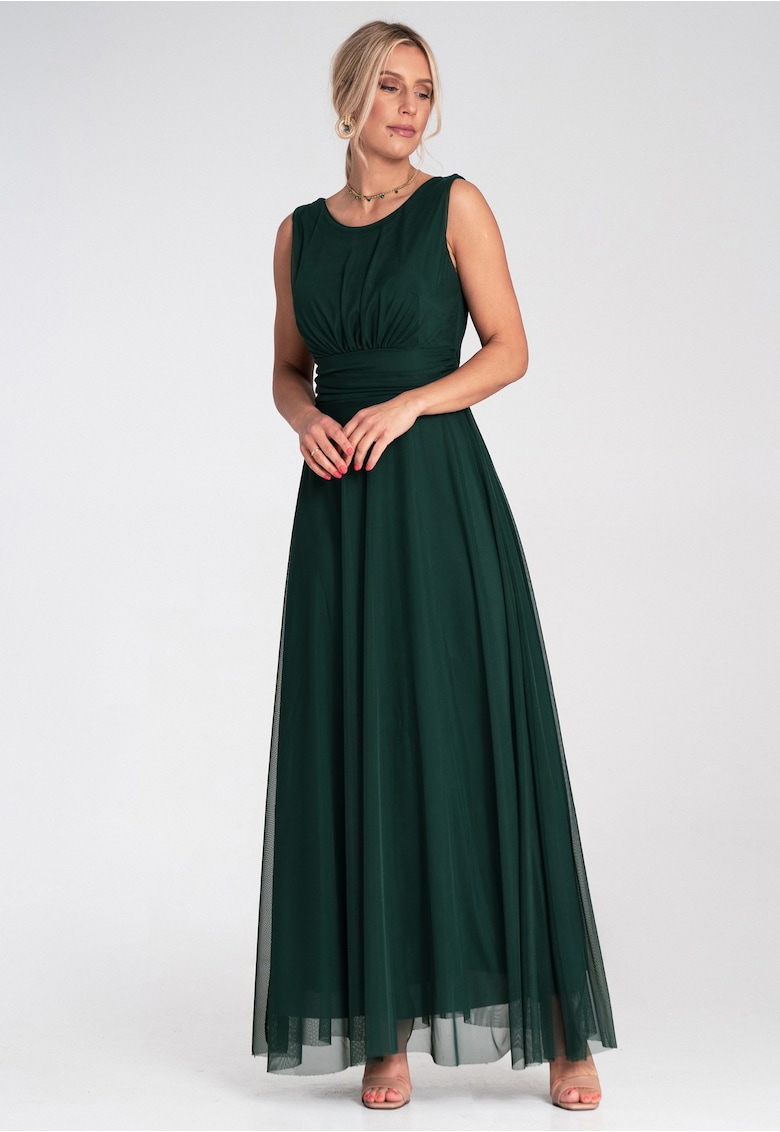 Rochie de seara maxi - fara maneci - plasa - verde -