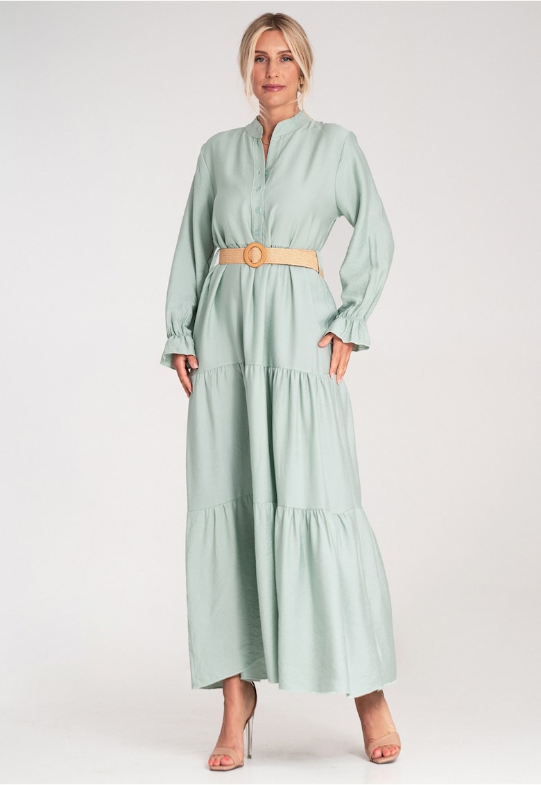 Rochie lunga casual cu volane - menta - fabricata din material usor -