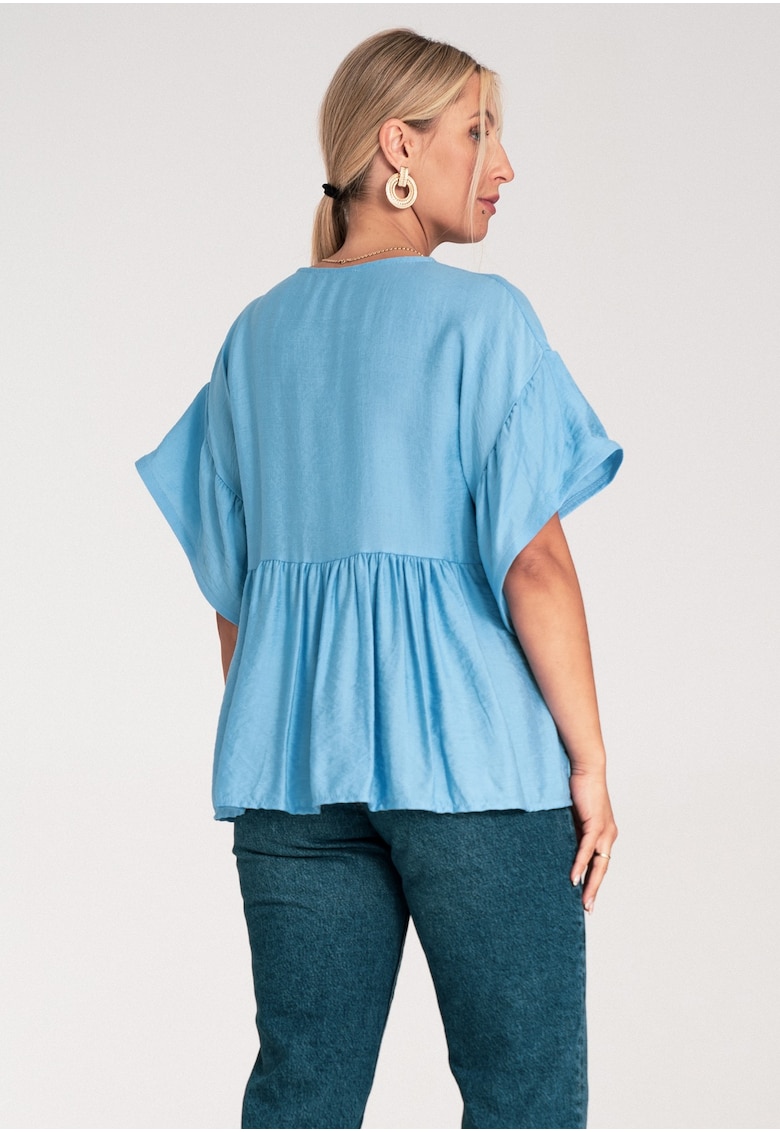 Bluza dama - albastru deschis - croiala lejera - volane - bumbac -