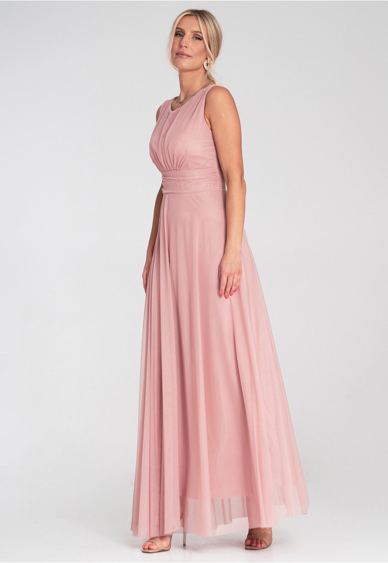 Rochie de seara maxi - fara maneci - roz - plasa -