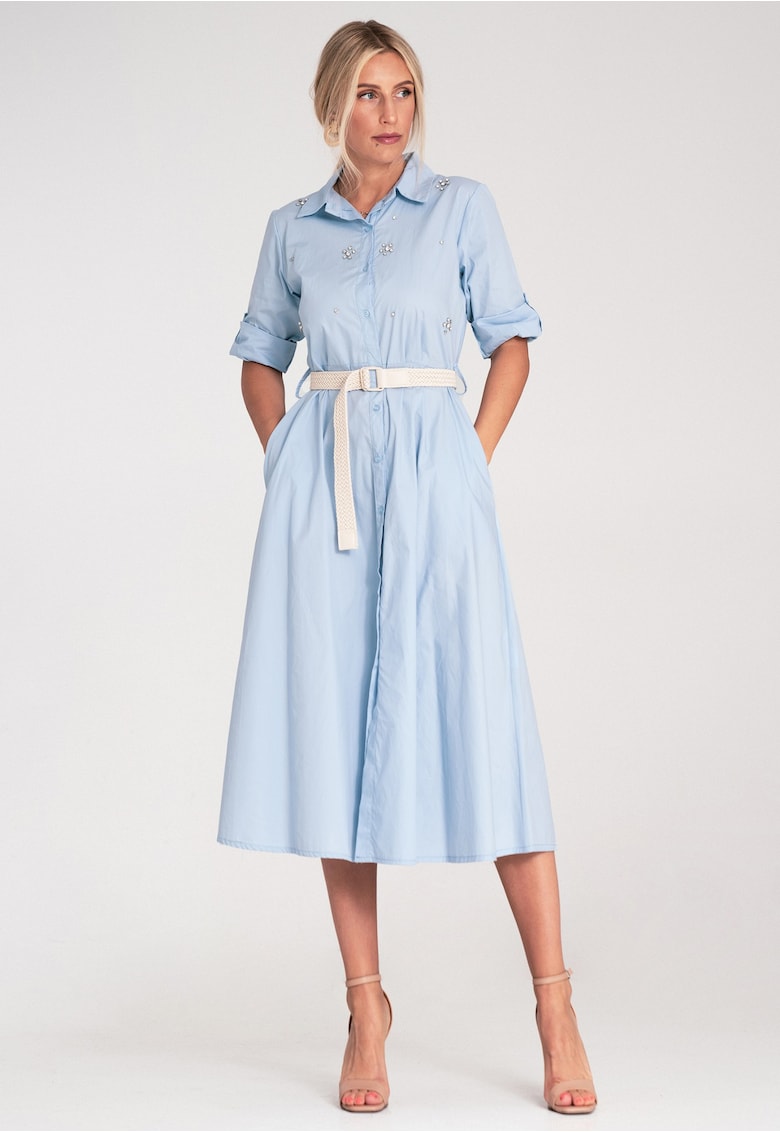 Rochie midi - cu strasuri - albastra - fabricata din material de calitate -