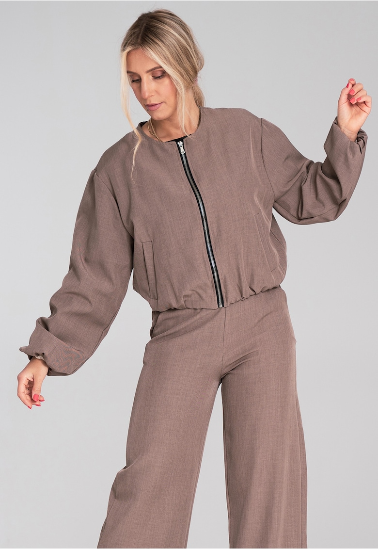 Geaca bomber eleganta pentru femei - Geaca bomber maro pentru femei M1198 marimea S/M