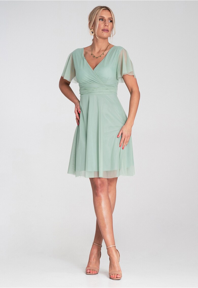 Rochie de petrecere - menta - tul - decolteu plic - maneci scurte -