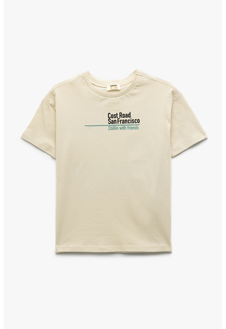 Tricou de bumbac cu imprimeu text - Crem