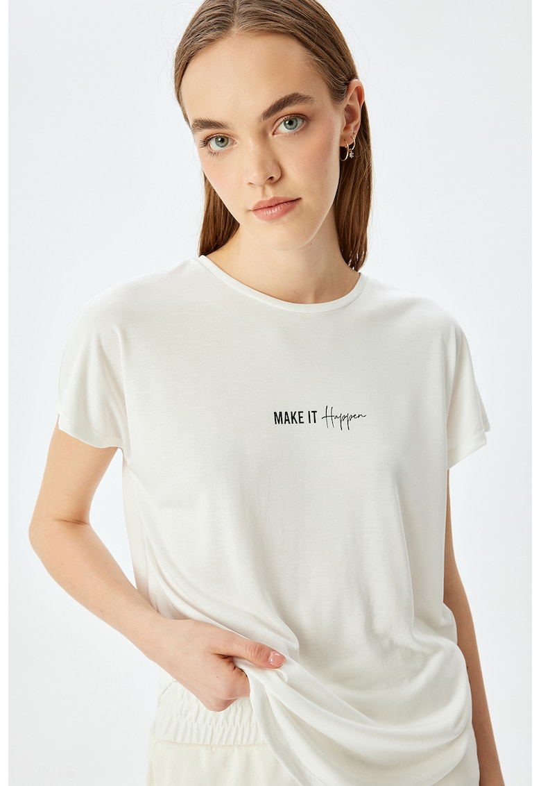 Tricou din amestec de modal cu imprimeu text