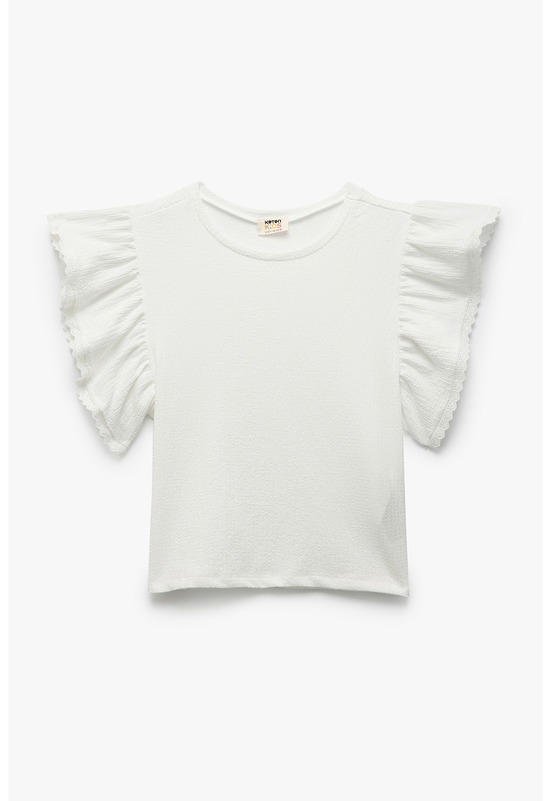 Tricou cu garnituri cu volane Corrugated - Alb