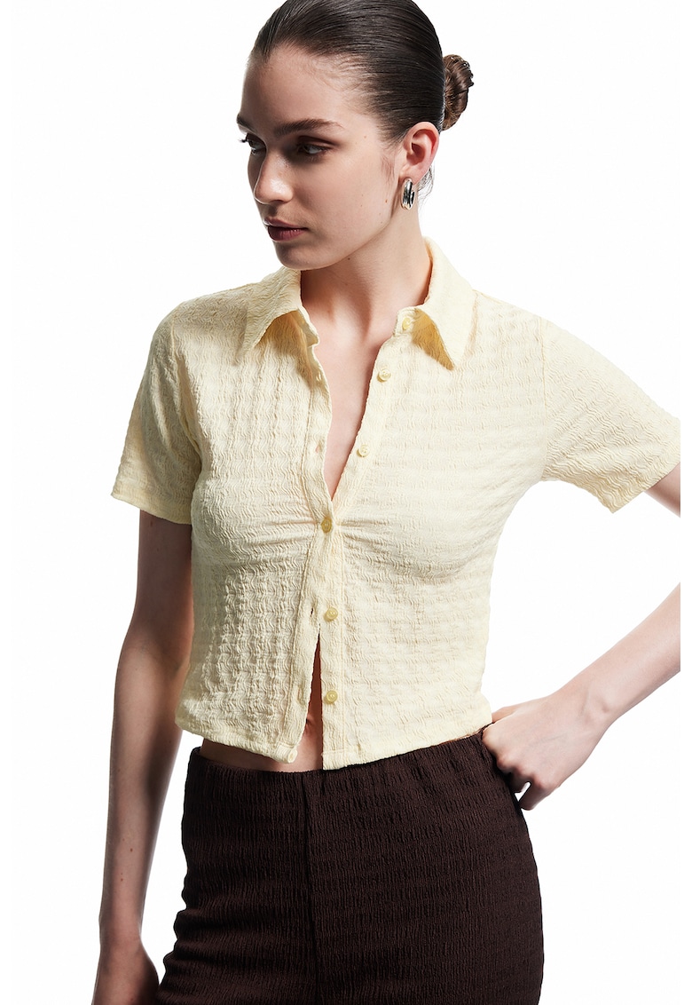 Camasa crop texturata - Galben pai