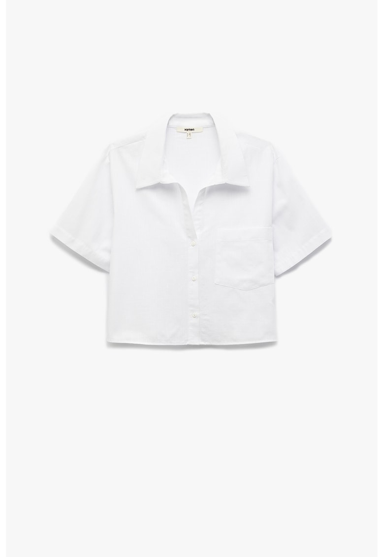 Camasa crop cu buzunar pe piept