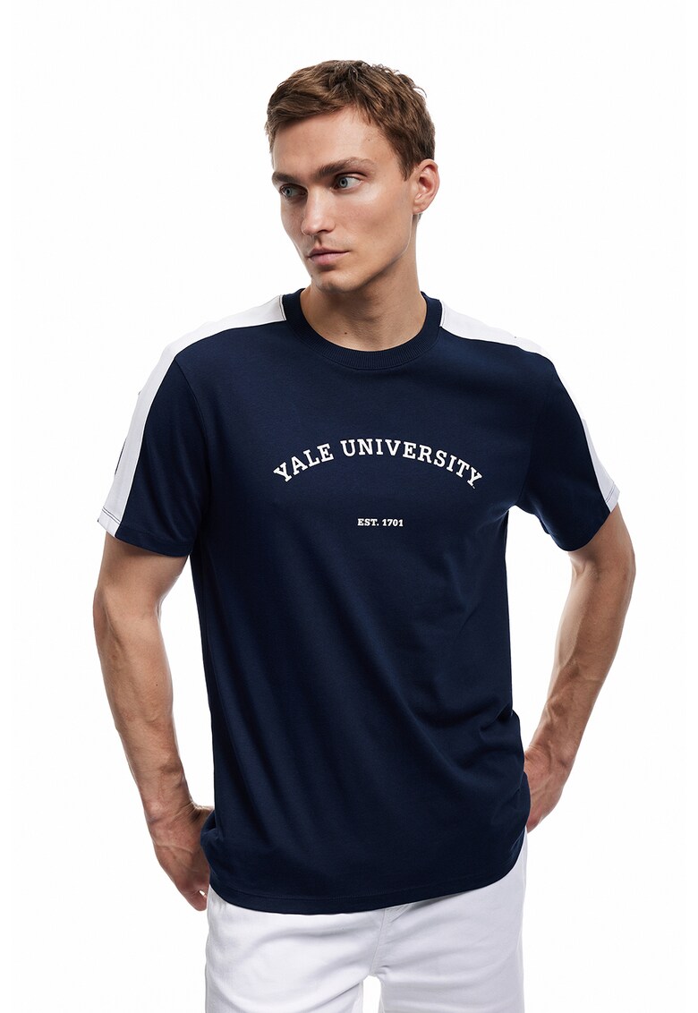 Tricou de bumbac cu text - Albastru ultramarin