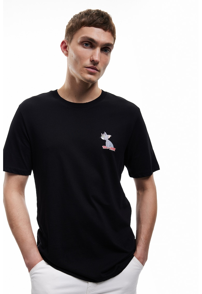 Tricou de bumbac cu imprimeu discret Tricou de bumbac cu imprimeu discret