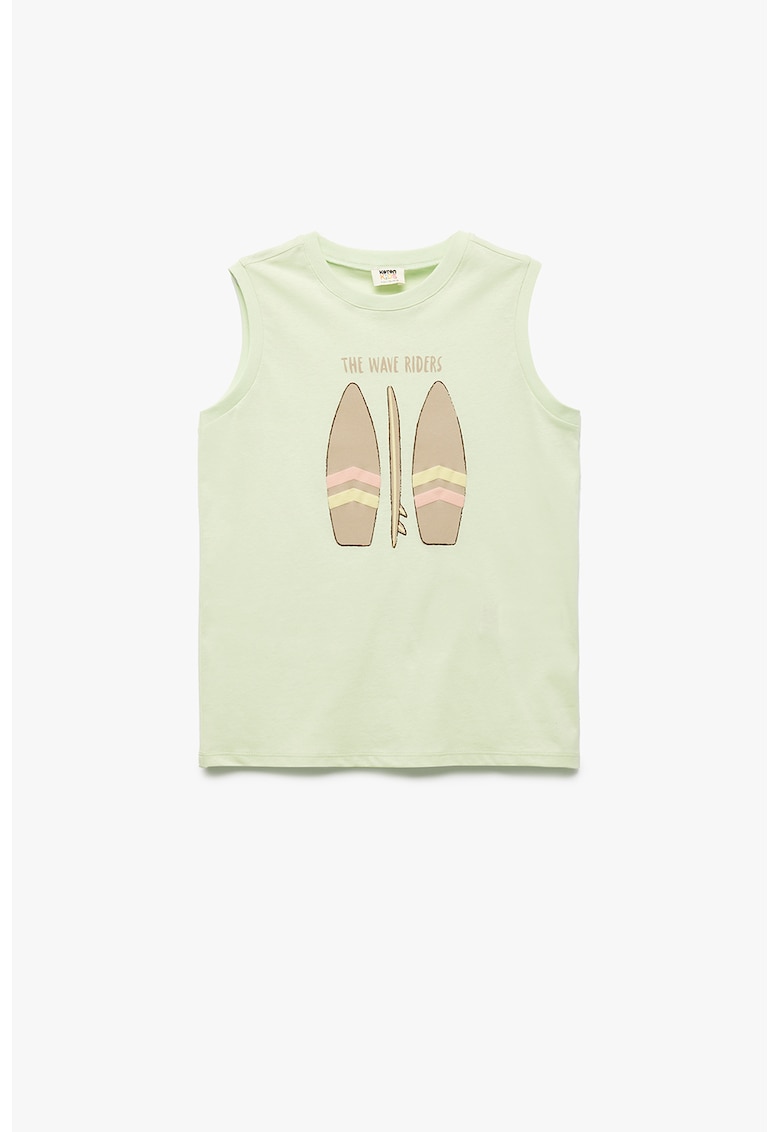 Top cu decolteu la baza gatului si imprimeu grafic