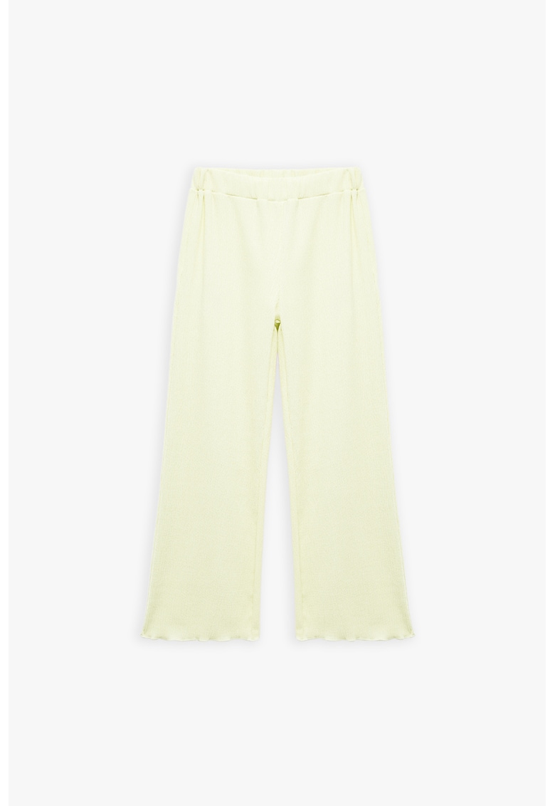 Pantaloni relaxed fit cu terminatii valurite - Galben pal