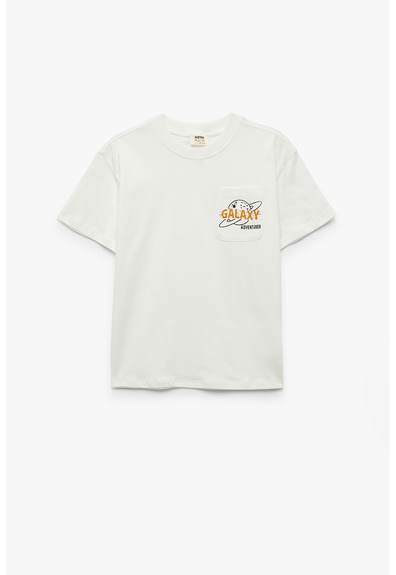 Tricou de bumbac cu buzunar pe piept - Portocaliu/Alb murdar