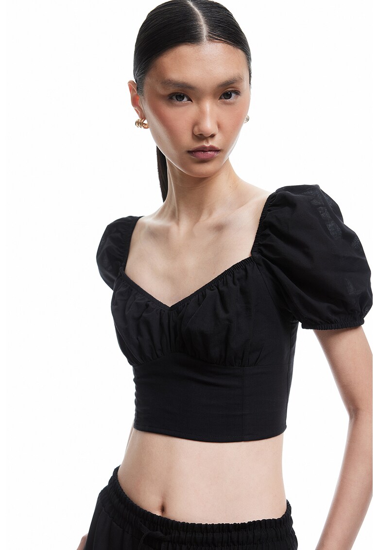 Tricou slim fit cu maneci bufante