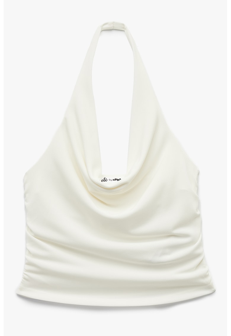 Top crop drapat cu decolteu adanc