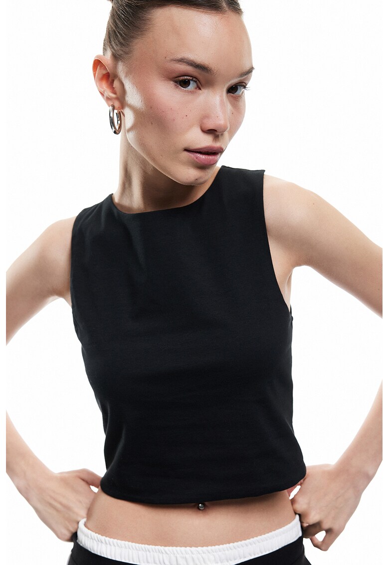 Top crop din amestec de bumbac - Negru stins