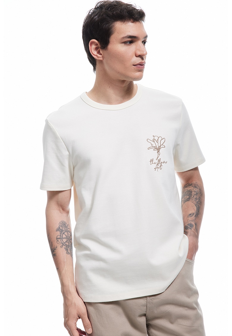 Tricou cu decolteu rotund cu broderie