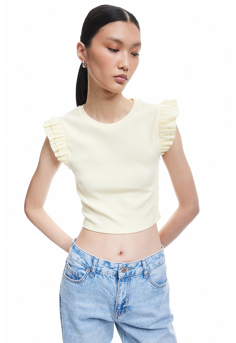 Top slim fit cu volane - Galben pal