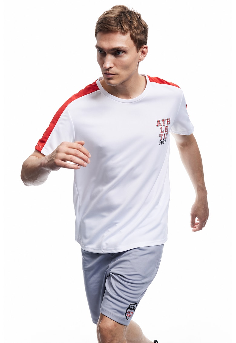 Tricou cu imprimeu si decolteu la baza gatului - Rosu/Alb optic