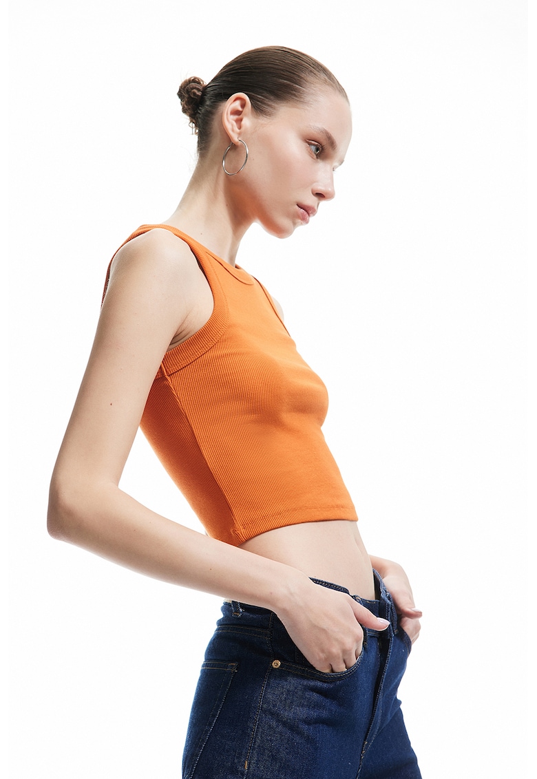 Top crop cu decolteu la baza gatului - Portocaliu stins