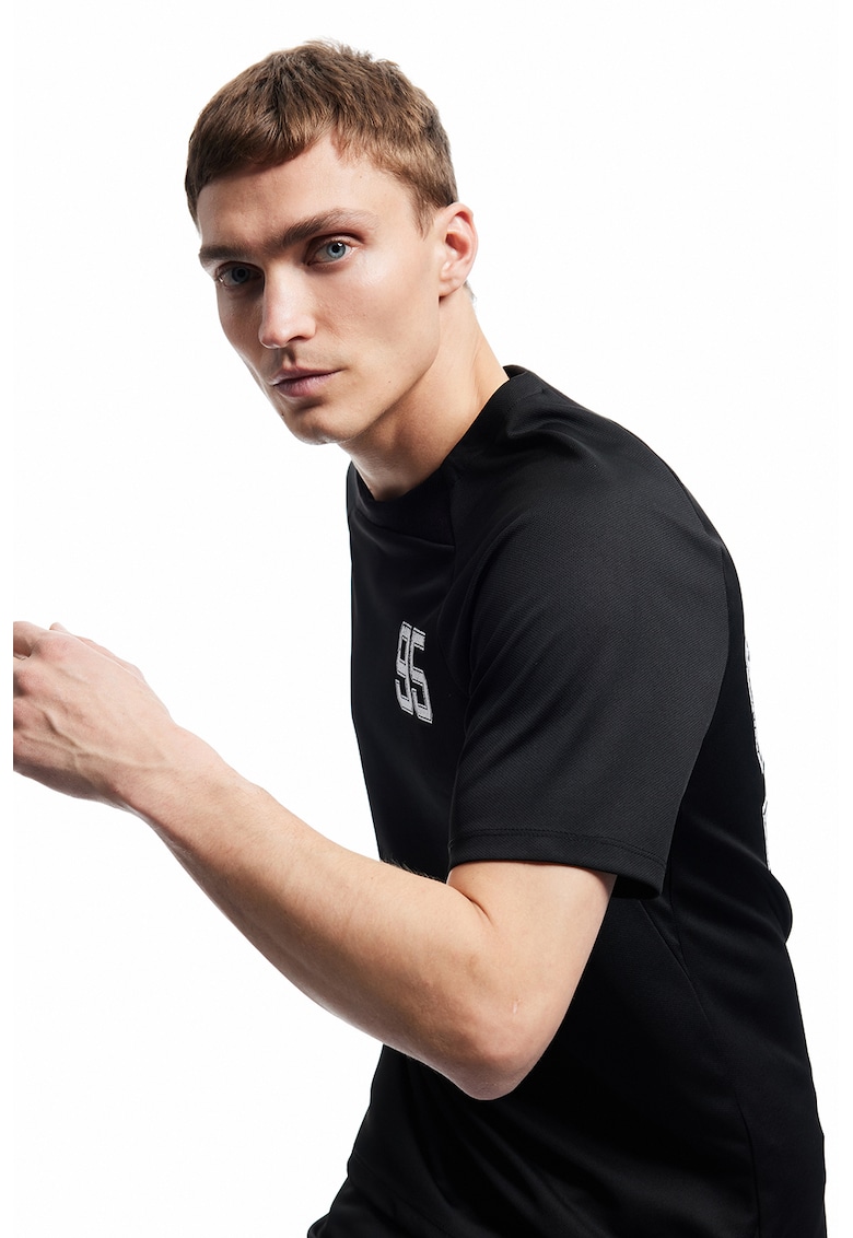 Tricou cu decolteu la baza gatului si imprimeu pe spate - Alb/Negru