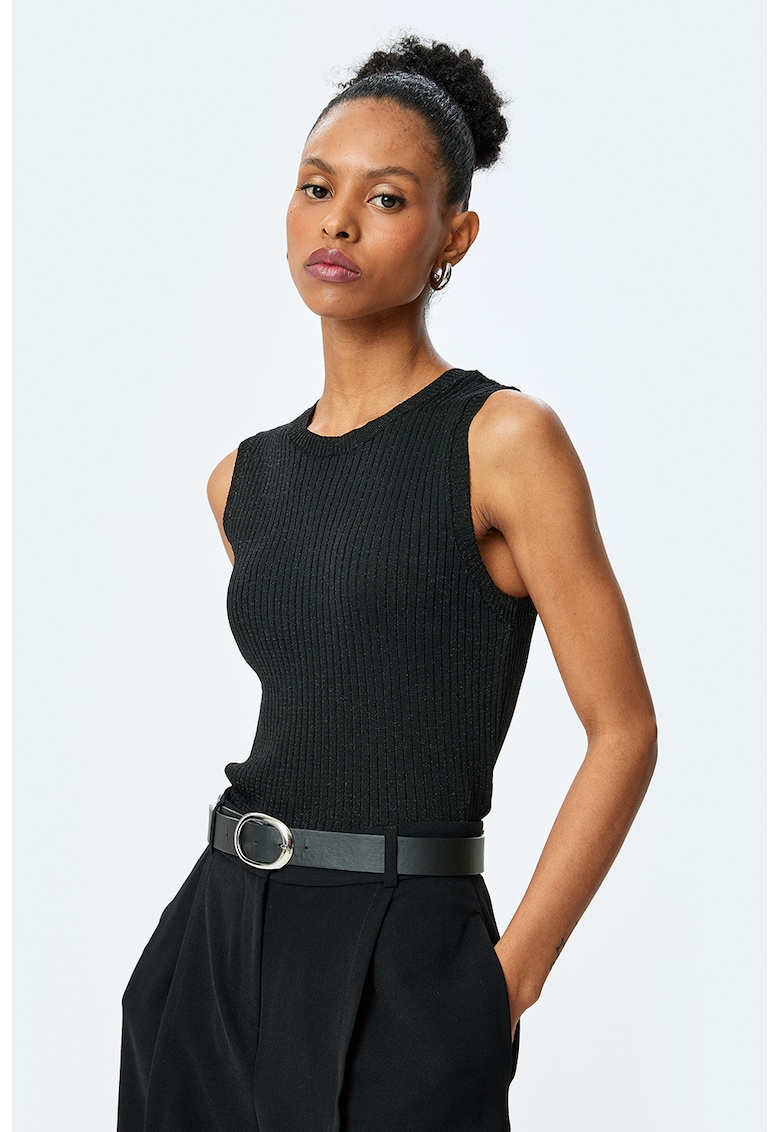 Top striat cu aspect stralucitor - Negru