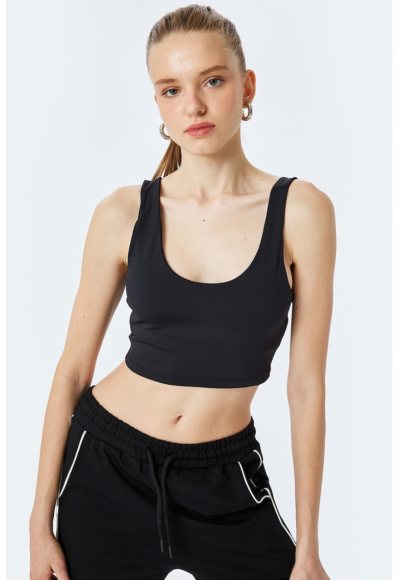 Top crop cu decolteu adanc - Negru