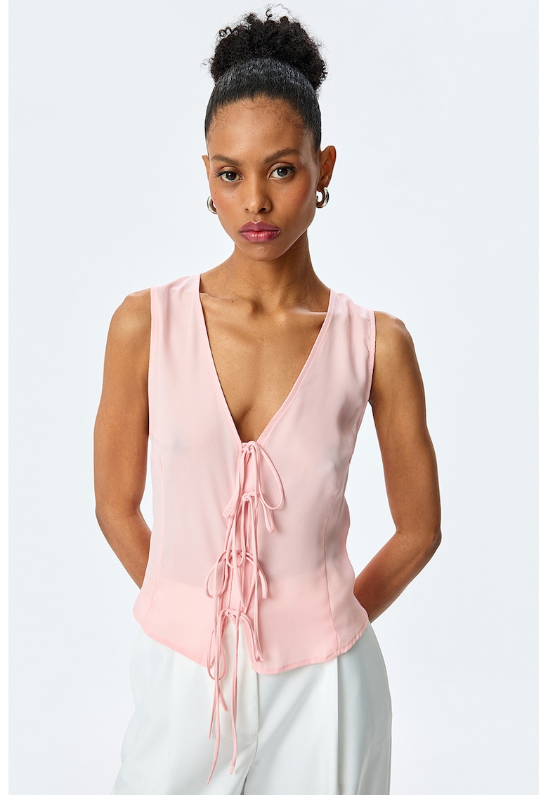 Bluza cu decolteu in V fara maneci - Roz pastel