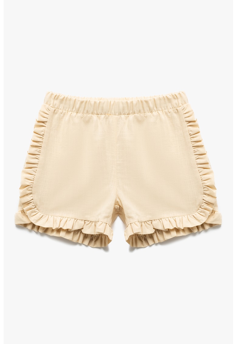 Pantaloni scurti din bumbac cu terminatii cu volane - Bej
