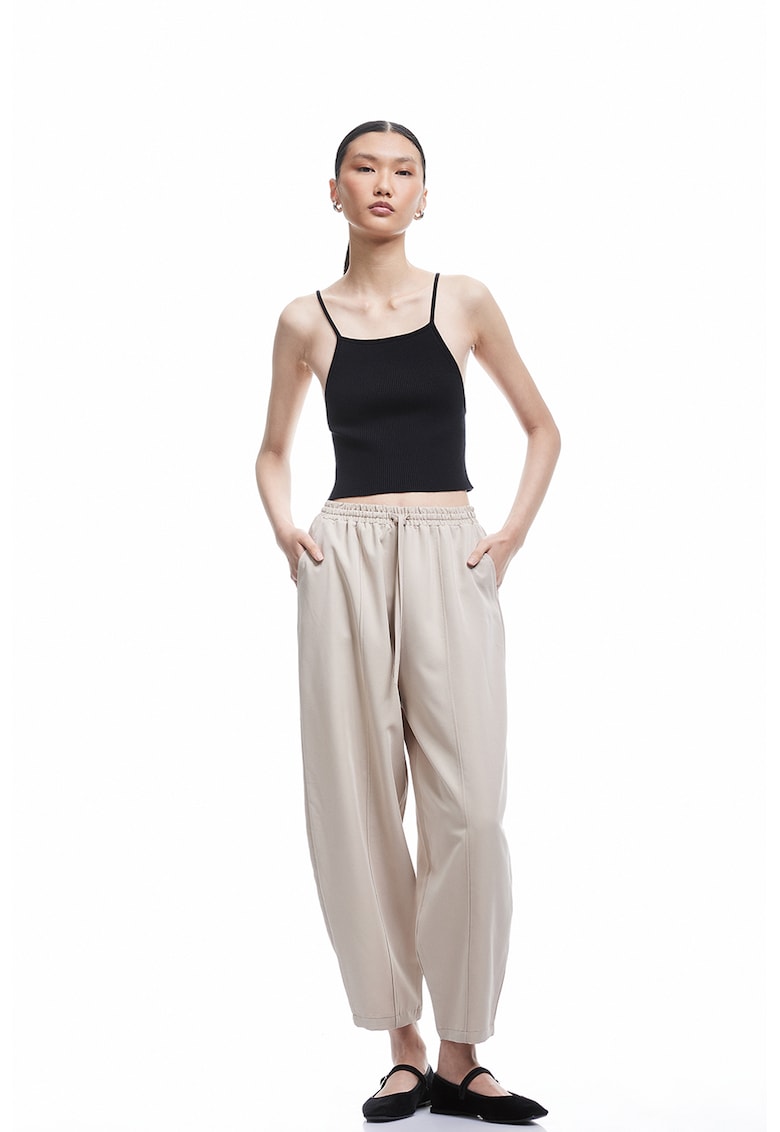 Pantaloni crop relaxed fit - Bej deschis