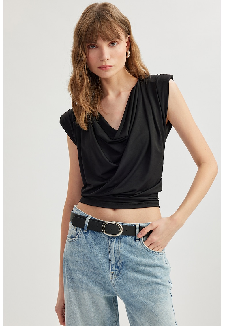 Tricou crop drapat - Negru