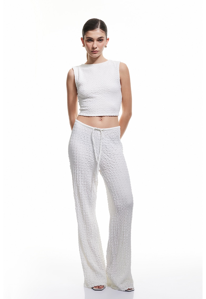 Top crop texturat - Alb optic